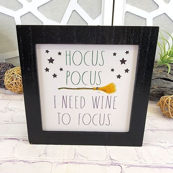 Rae Dunn HOCUS POCUS I NEED WINE TO FOCUS 8" Wooden Sign Wall Art - Picture 1 of 7